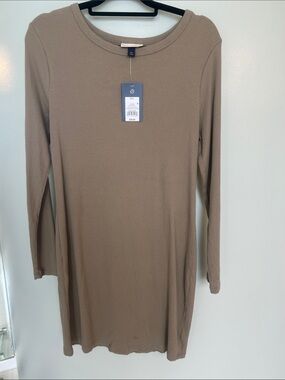Universal Thread Ribbed Long Sleeve Tunic in Taupe Brown